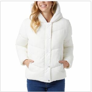 32 Degrees Women's White Hooded Puffer Jacket